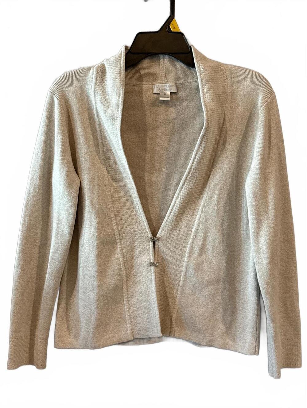 Christopher & Banks Beige Knit Cardigan with Decorative Front Clasps, Medium